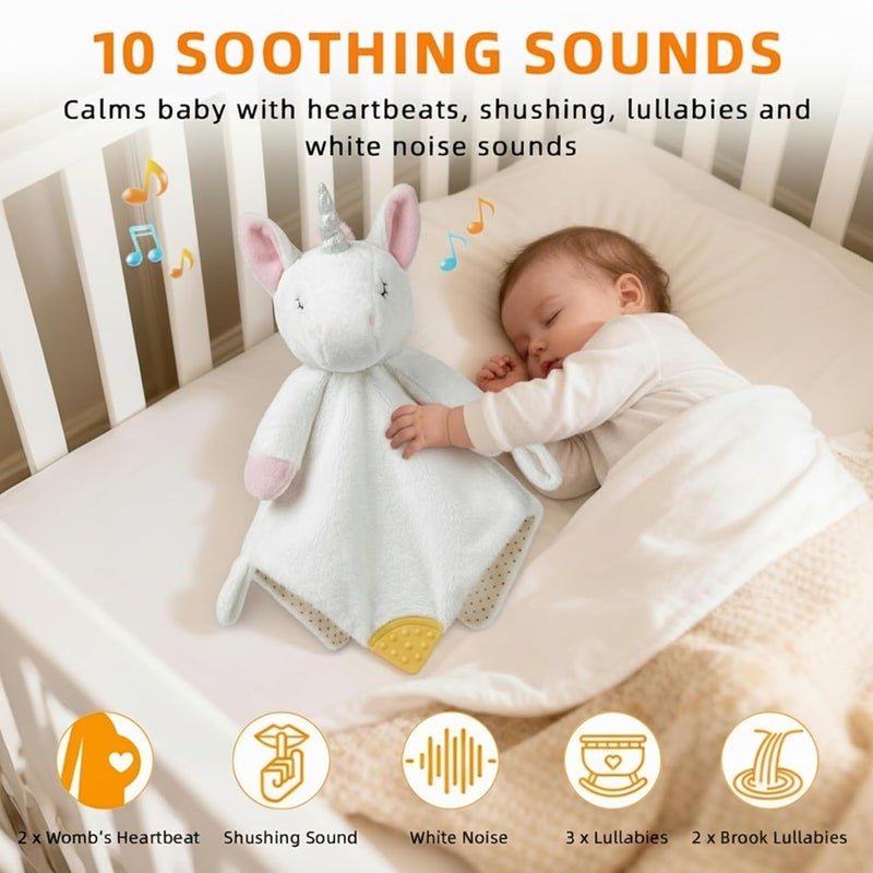 BEREST Unicorn Baby Sleep Soother 4-in-1 Sound Machine with Heartbeat & White Noise|Security Blanket & Pacifier Holder|Soothing Plush Toy for Newborns|Perfect Baby Registry Essential & Christmas Gift - Image 2